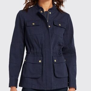 Draper James Midnight Blue Utility Jacket with Gold Polished Snaps